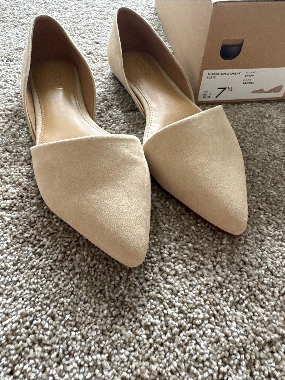 J. Crew Suede Pointed-Toe D'Orsay Flats in Beige